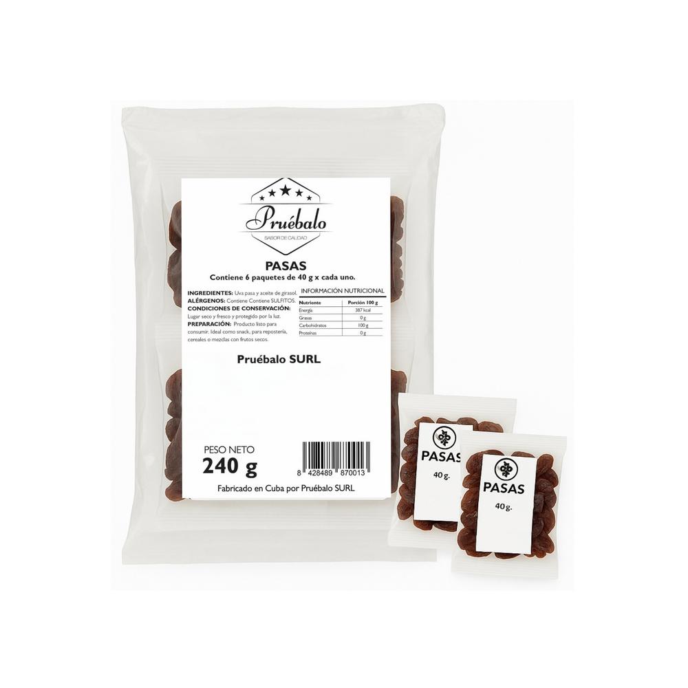 Bolsas de Uvas Pasas Pruébalo (6 x 40g) 
