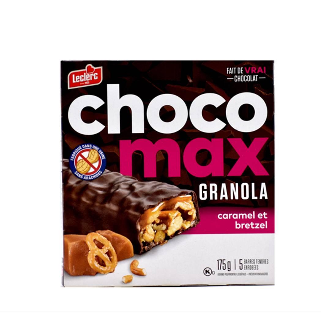 Barras de chocolate rellenas de granola, caramelo y bretzel Chocomax Leclerc (175 g)
